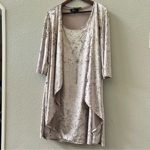NEW R&M Richards Cascade-Front Jacket & Necklace Dress Velvet Blush pink